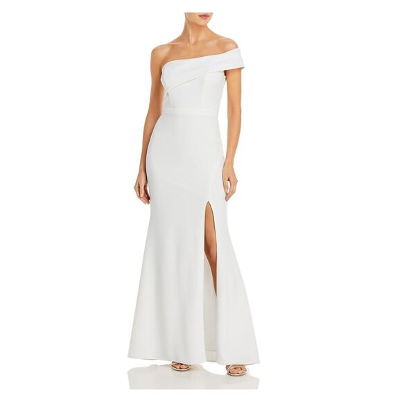 NWT AQUA FORMAL Womens White One Shoulder Sleeve Padded Sleeveless Gown Dress 6 - Picture 1 of 3